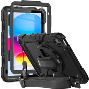 Herize Case Compatible with iPad (A16) 11th 2025/10th Generation 2022 with Screen Protector Pen Holder | Heavy Duty Shockproof Rugged Protective Case W/Handle Shoulder Strap (Black)