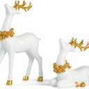 2PCS Christmas Deer Pendant Bedding and Standing Gold Deer Resin Home Decoration Suitable for Fireplace Living Room Dining Table Christmas Decoration (White)