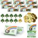 St. Patrick's Day Pins Party Favor Gift Set 24 Pack, Shamrock Pins & Gold Coins with Rainbow Surprise Boxes, Irish Blessing Handouts for Classroom Office Events