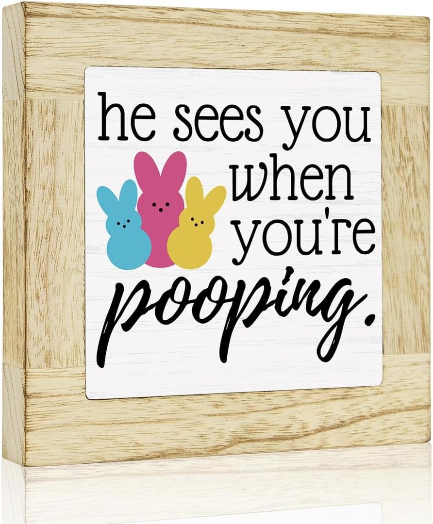 Easter Bathroom Decor for Home He Sees You When You're Pooping Bathroom Decor Easter Decorations for Toilet Restroom Washroom 6 x 6 inches