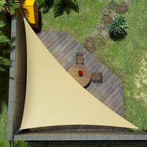 Amgo 10' x 10' x 14' Beige Right Triangle Sun Shade Sail Outdoor Canopy Awning, UPF50, AGTAPRT10, 95% UV Blockage, Water - Air Permeable, Commercial Standard Heavy Duty (We Make Custom Size)