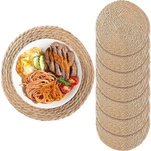 Small Woven Placemats Set of 8, 10 Inch Mini Rattan Placemats Coaster Wicker Place Mats,Natural Farmhouse Jute Braided Table Runner for Small Tableware Please Choose Carefully