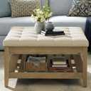 SONGMICS Round Coffee Table with Storage, Solid Wood Frame
