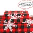 JSD Red Buffalo Plaid Snowflakes Duvet Cover Set Queen Size, 3 Piece Christmas Winter Printed Microfiber Comforter Covers