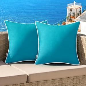 MIULEE Pack of 2 Outdoor Waterproof Pillow Covers Decorative Farmhouse Throw Pillow Covers Square Solid Color Couch Cushions Spring for Patio Tent Bed Sofa Living Room 20x20 Inch Teal Blue
