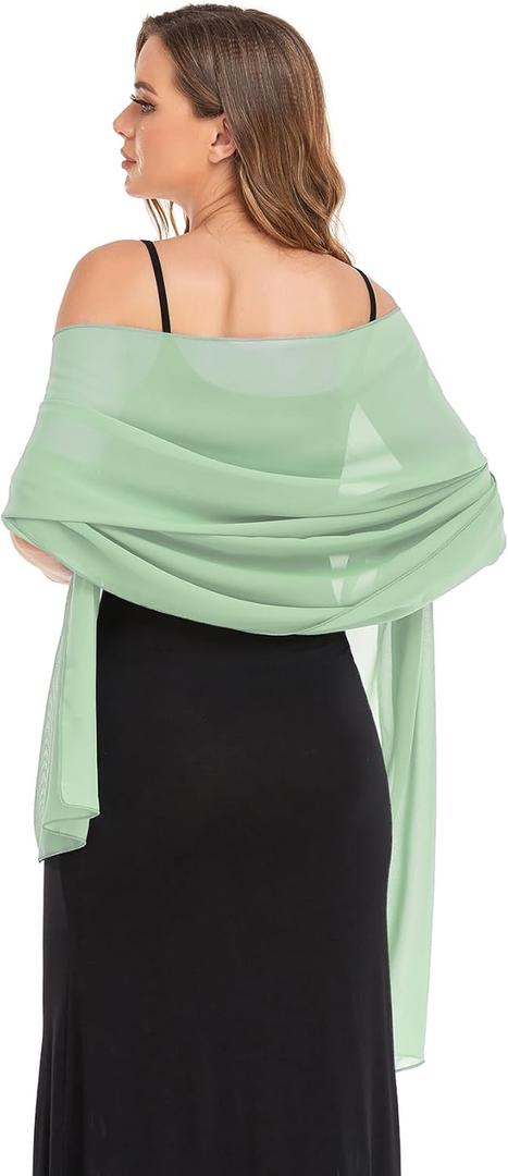 Shawls and Wraps for Evening Dresses Sheer Chiffon Women Elegant Soft Silky Wraps Wedding Bridal Scarf (79*18, Sage Green)