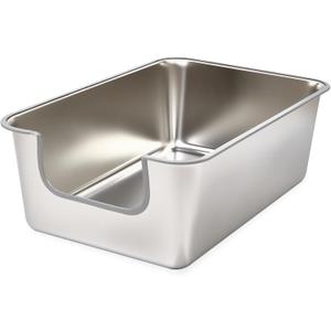 Stainless Steel Cat Litter Box, Jumbo XL Extra Large Mental Cat Litter Pan with High Sides Lid, Low Entry for Indoor Big Cats, Non Sticky, Easy to Clean, Anti-Urine Leakage