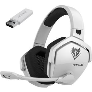NUBWO G06 Dual Wireless Gaming Headset with Microphone for PS5, PS4, PC - 23ms Low Latency Audio - 100-Hour of Playtime - 50mm Drivers (White-Black)