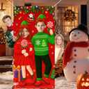 Christmas Couple Elf Photo Door Banner 35x71inch Holiday Backdrop Party Decorations Santa Background Supplies Photography Props Indoor Outdoor