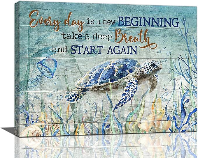 Sea Turtle Wall Art Turtle Pictures Wall Decor Inspirational Quotes Canvas Painting Print Ocean Artwork Modern Home Decor Framed for Living room Bedroom Bathroom
 16"X24"