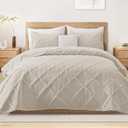 Exclusivo Mezcla Quilt Set King Size, 3 Pieces Brich Beige King Quilt Bedding Set, Lightweight Quilts Soft Bedspreads Modern Striped Coverlets for All Seasons (King (104"x96"))