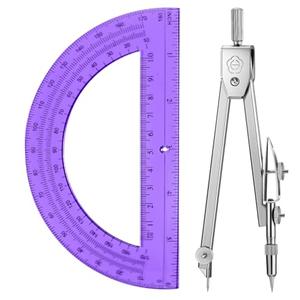 EBOOT Student Geometry Math Set, Drawing Compass and 6 Inch Swing Arm Protractor 180 Degree Math Protractor (Purple)
