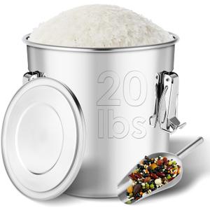 Stainless Steel Containers with Lids,20 lbs Large Capacity Food Storage Containers for Rice Flour Sugar Grain Coffee Bean,Airtight Canister for Kitchen & Pantry Organization