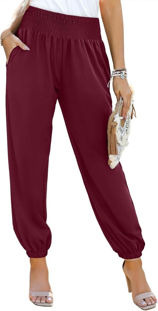 Dokotoo Womens High Waisted Pants Summer Casual Loose Wide Leg Palazzo Flowy Beach Trousers with Pockets (XXL)