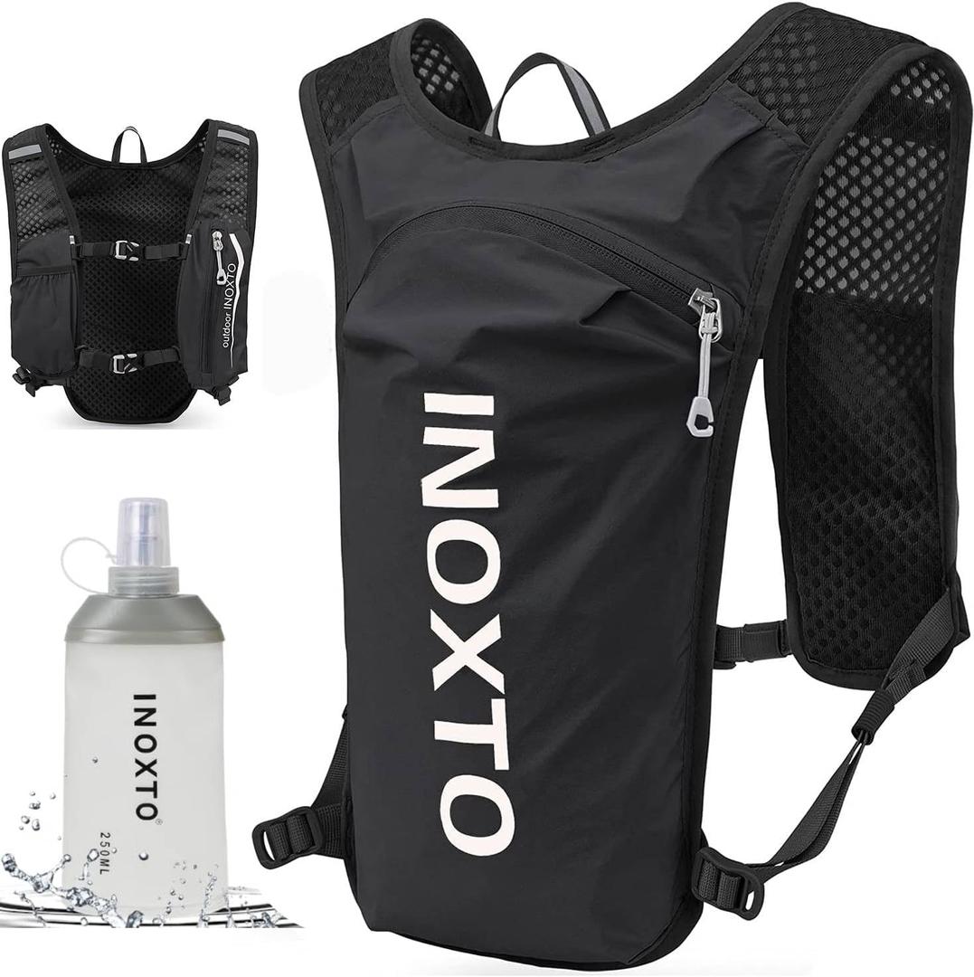 INOXTO Running Hydration Vest ,Lightweight Insulated Pack with 250ml Soft Flask Daypack for Hiking Trail Running Cycling Race Marathon for Women Men (standard, Black white)