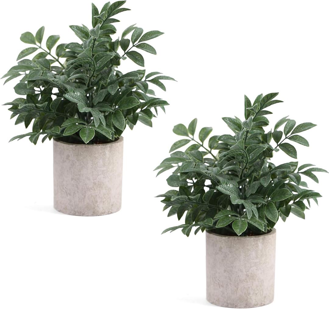 Coferset 2 Pack Small Fake Plants Potted Artificial Herb Plants for Shelf Desk Home Bathroom Farmhouse Room Coffee Table Decor (Gray Green)