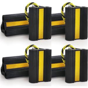 Wheel Chocks for RV Trailers 4Pair/8Pack with Rope, Rubber Tire Chocks Block Stopper with Reflective Strips for Camper Truck Car Wheel Immobilizers & Chocks, Travel Trailer RV Accessory