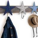 22" Wooden Rustic Starfish Nautical Coat Hook Bathroom Towel Hanger Hanging Plaque for Garden Indoor Outdoor Coat Rack Kitchen Coastal Wall Decor