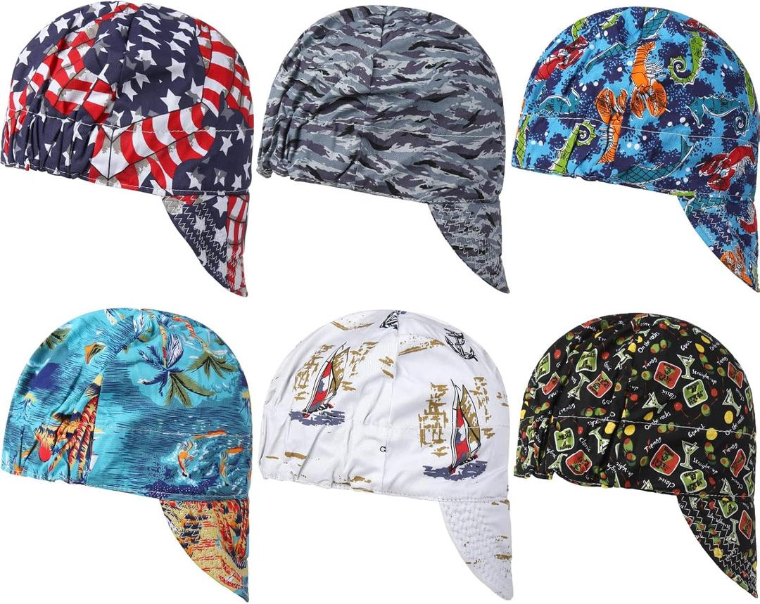 Macarrie 6 Pcs Welding Hat for Men Electric Mesh Inside Welding Cap Flame Resistant Cotton Hat Electrician Gas Station Most Helmet