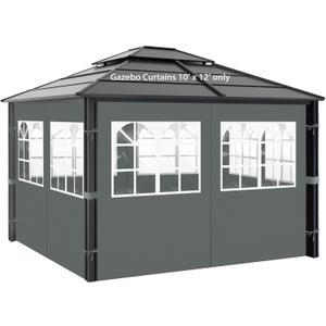 Gazebo Privacy Curtains 10' x 12' with PVC Windows, 4-Panels Side Wall with Zipper Universal Replacement for Patio, Outdoor Canopy, Garden and Backyard, Gray