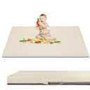 Baby Play Mat 50" X 50",Premium Foam Crawling Mat, Thick & Super Soft Vegan Leather Floor Mat,Non-Slip Cushioned Baby Playmat for Infants, Babies, Toddlers,Mat for Living Room(Cream)