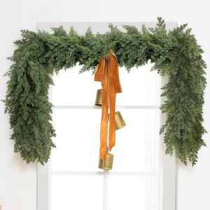 Jutom 1 Pcs 6 ft Thick Christmas Cedar Garland Artificial Realistic Soft and Flexible Full Faux Green Cedar Pine Garland for Home Indoor Xmas Holiday Mantle Fireplace Party Decoration