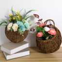 Yardwe Wicker Planter Wall Hanging Flower Pot Set - Rattan Hanging Basket for Indoor Outdoor Garden Decor 2 Pieces 4.7X10.5X4.7 Inches