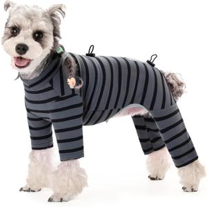 Winter Coat for Dogs - Warm Dralon Cold Weather Coat, Soft Fleece Jacket, Striped Pajamas with Drawstrings, Long Sleeves Jumpsuit Anti Hair Shedding, Reflective Onesie Clothes for Dogs, Small