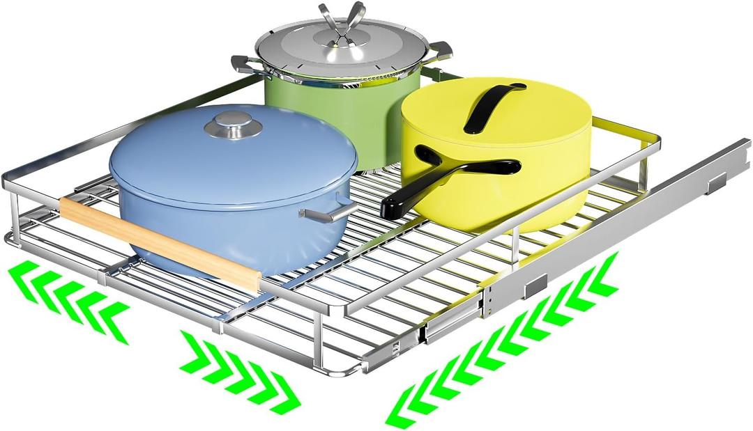 Expandable Pull Out Drawers for Cabinets, Kitchen Cabinet Slide Out Shelves, Adjustable Roll Out Drawers, Stainless Steel, Medium 1 Pack, (14.5"-24") Width x 17.5" Depth