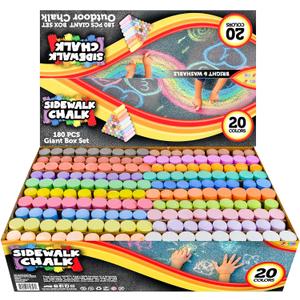 JOYIN 180 PCS Washable Sidewalk Chalks Set in 20 Colors Non-Toxic Jumbo Chalk for Outdoor Art Play, Painting on Chalkboard, Blackboard and Playground
