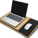 Portable Engineered Wood Lap Desk with Soft Cushion for Home Office, Lap Holder with Wrist Rest, Bed Tray Laptop Stand with Pillow, Fits up to 17 inch Laptop (Large-Wood Pattern)