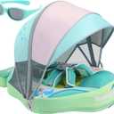 Mambobaby Float with Canopy and Tail New Upgraded Non-Inflatable Baby Pool Float Mambo Float Swim Trainer Solid Infant Swim Float Adjustable Pearl Foam Baby Swim Ring