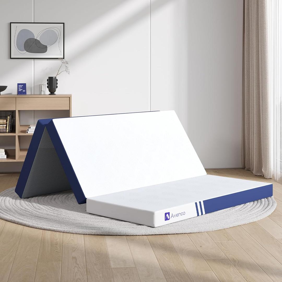 Avenco Foldable Mattress Topper Full, Folding Mattress 4 Inch Memory Foam, Trifold Mattress Portable with Removable Cover & Detachable for Guest Room/Caravan/Camping, Full Size 75"x54"x4"