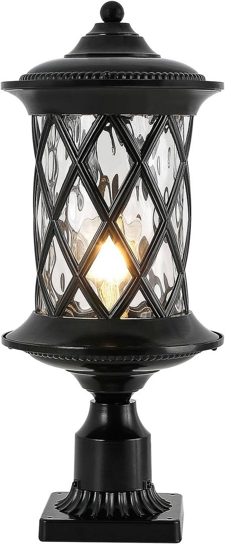 NLIEOPDA Industrial Exterior Lamp Post Lighting Fixture Waterproof Post Light Outdoor with 3-Inch Pier Mount Base, Water Glass Lampshade 60W E26 Retro Outdoor Pillar Light for Yard, Porch, Patio