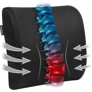 Mind Reader Lumbar Support Cushion for Office Chair and Car Seat, Memory Foam, Air-Cloud Technology, Posture Corrector, Versatile Lower Back Cushion, 13.5"L x 4"W x 12.25"H, Black