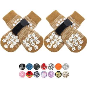 EXPAWLORER Anti Slip Dog Socks to Prevent Licking Paws, Dog Shoes for Hot Pavement, Dog Booties for Small Medium Large Senior Dogs, Traction Control Boots & Paw Protectors for Hardwood Floors (Khaki), XS
