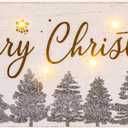 Merry Christmas Decor with Timer LED Lighted Shiny Christmas Tree Decorations Farmhouse Winter Wooden Tabletop Vintage Rustic Sign for Home Table House Kitchen