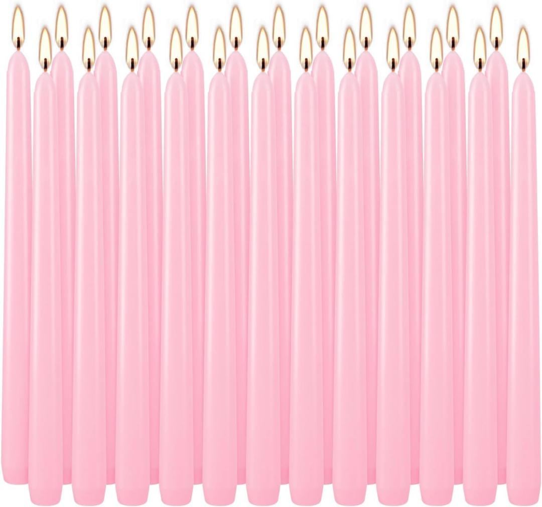 24 Pack PinkTaper Candles, 7-8 Hours Burn Time, Unscented, Smokeless and Dripless, 0.75 x 10 Inch Dinner Candle Set for Household, Wedding, Party and Home Dcor Candlesticks