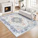 VK VKLIVING 6'x9' Area Rugs 6'x9' Washable Rug Machine Washable Rugs for Living Room Boho Area Rugs for Bedroom, Vintage Rugs Carpet Machine Rug Non Slip Office Rug, Light Blue