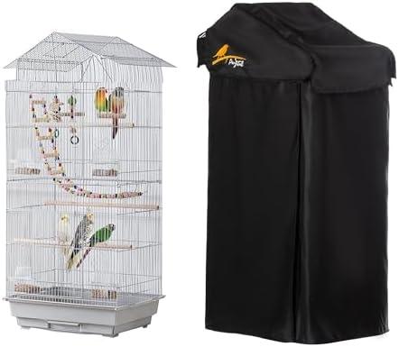 Perfitel Small Bird Cage Cover(Black) Good Night Black-Out Cover for Birdcage with Roof Top Durable Breathable Washable Material (18x14x 39) inches(cage is not Included) (18 * 14 * 40, U-Shaped)