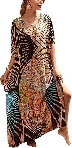 Kaftan Dresses for Women Plus Size Bathing Suit Cover up Caftan Maxi Beach Dresses, Size -2XL