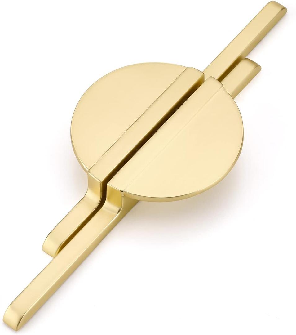 Rergy Cabinet Handles Half Moon Door Pulls and Knobs2Pack Brushed Gold 2-1/2inch Hole Center, Decorate Hardware for Kitchen Zinc Alloy Furniture for Dresser Drawer