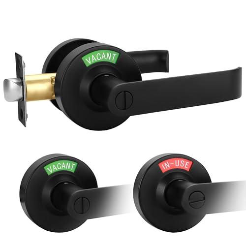 Malimali Commercial Door Handle with Occupied Sign, Bathroom Door Handle with Lock, Stainless Steel Privacy Door Handle Hardware Door Lever Lock for Restroom Public Washroom, Matte Black