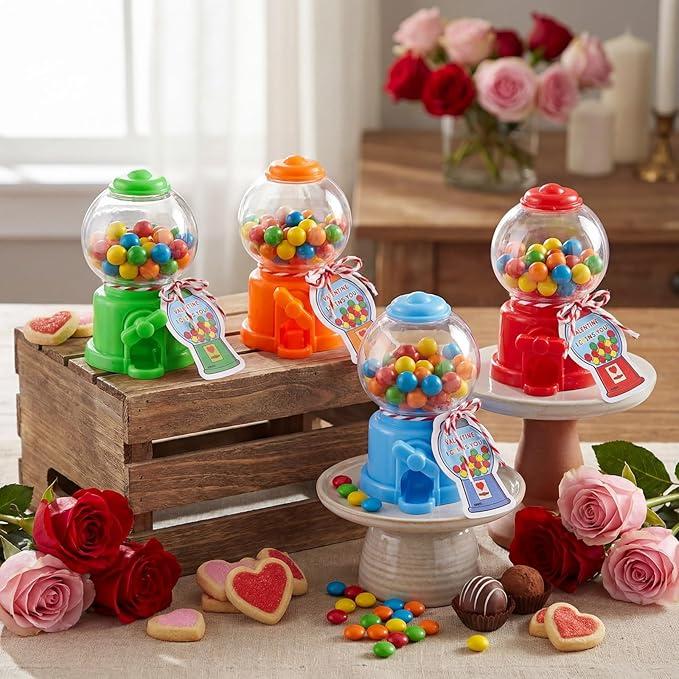 Jenaai 6 Sets Mini Gumball Machine Valentines Day Party Favors Gift with Candy Gumball Machine Cards Dispenser Vending for Candy Birthday Party Decoration Celebration Exchange Prizes Suitable for 15+