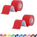 Pro Synthetic Kinesiology Tape 2 Rolls, Athletic Sports Tape for Muscle Joint Support, Pain Relief for Knee Elbow Wrist Ankle, 2 in x 16.4 Ft, Red