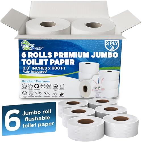 Commercial toilet paper - Jumbo toilet paper rolls -3,600 FT Industrial 3-Ply 9” Bulk Large Roll for Standard Jumbo Dispenser -100% Recycled Fibers-Soft and Absorbent Bathroom Tissue -6 Roll Case Pack