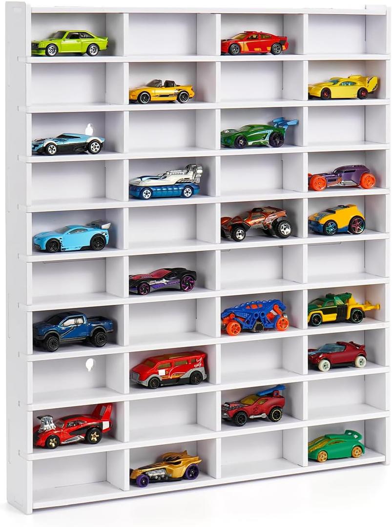 Krafetto Toy Car Display Shelf, Holds 40 Diecast 1/64 Toys Car, Wall Mount Model Cars Storage Organize Case
