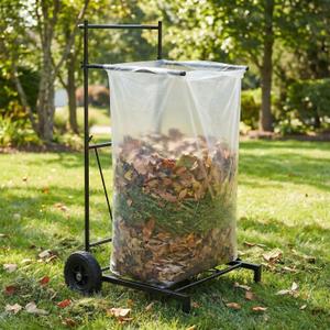 Portable Trash Bag Holder with Wheel, Adjustable 30-45 Gallon Outdoor Leaf Bag Stand, Durable Trash Bag Rack, for Yard, Lawn Cleanup, Gardening, Camping & Parties