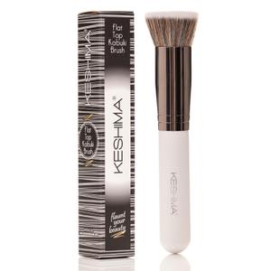 Keshima Foundation Brush Flat Top Kabuki - Premium Foundation Brush for Liquid Makeup, Cream, and Powder - Buffing, Blending, and Face (Regular Size, White)