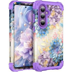Hocase for Samsung Galaxy S26 Plus Case, Purple Teal Flowers